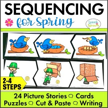 Preview of Spring 3-4 Step Sequencing Picture Card Activities with Story Retell & Writing
