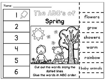 spring abc order cut paste worksheets alphabetical order no prep printables