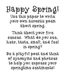 Spring Acrostic Poem by Miss Godfrey | TPT