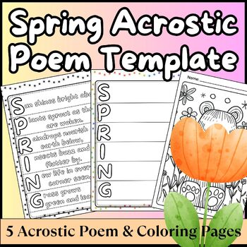 Preview of Spring Acrostic Poem Template, Coloring Pages, and Lesson Plan