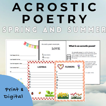 Preview of Spring Acrostic Poem Templates | Summer | Poetry| Writing