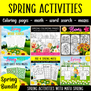 Preview of Spring Activities Bundle - Spring Break Coloring Pages with math spring