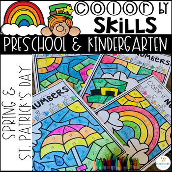 Preview of Spring Activities Color by Code {EDITABLE} Preschool and Kindergarten March