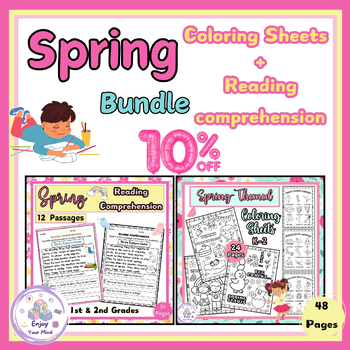 Preview of Spring Activities March + April:Worksheets coloring pages& reading comprehension