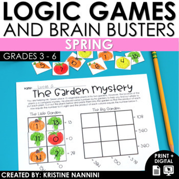 Preview of Spring Math Logic Puzzles Brain Teasers | Early Finishers with Digital Resources