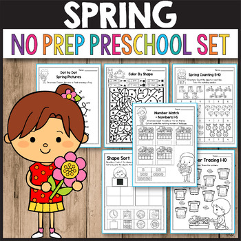 Preview of Preschool Kindergarten Spring Packet Worksheets Coloring Page Math Sub Plans