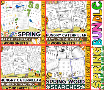Preview of Spring Activities | Math and Literacy Worksheets, Days of the Week & Word Search