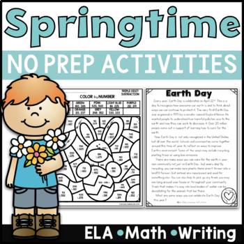 Preview of Spring Busy Work Packet Math and  Reading Comprehension Spring Activities 