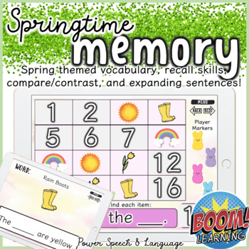 Preview of Spring Activities, Memory Game, Easter Speech Therapy, Expanding Sentences