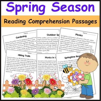 Preview of Spring Season Reading Comprehension Passages and Questions 1st to 5th Grade