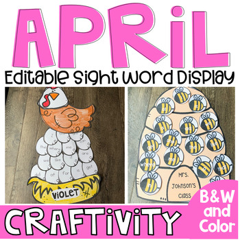 Preview of Spring Activities Sight Word Activities Display Chart {EDITABLE} April