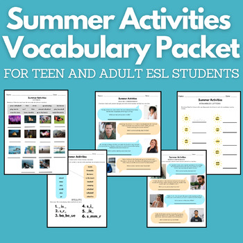 Preview of Summer Activities Vocabulary Packet for English Learners ESL EFL ESOL #catch24