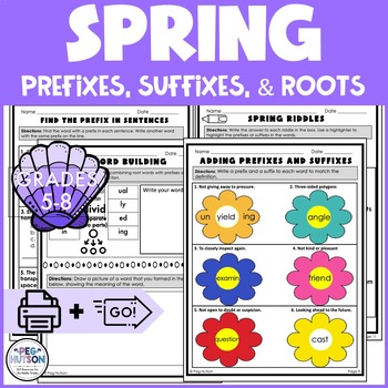 Preview of Spring Activities for Prefixes, Suffixes, & Root Words Morphology Grades 5-8