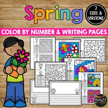 Preview of Spring Activities for Writing and Math | Color by Number and Writing Pages