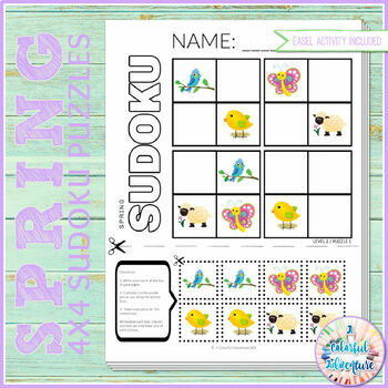 Preview of Spring Activity - 4x4 Sudoku Logic Puzzles, Critical Thinking {Cut and Paste}