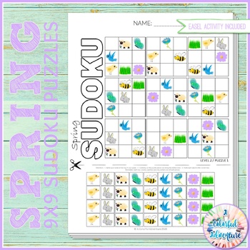 Preview of Spring Activity - 9x9 Sudoku Logic Puzzles, Critical Thinking {Fast Finisher}