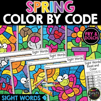 Preview of Spring Activity Color by Code Sight Words | Coloring Pages | March | April | May