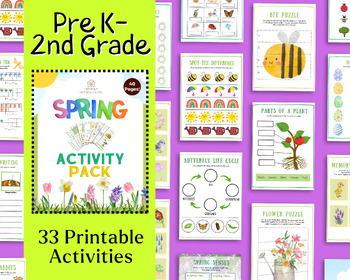 Preview of Spring Activity Pack - Printable Spring Art, Math, Writing, Science Pre-K - 2nd
