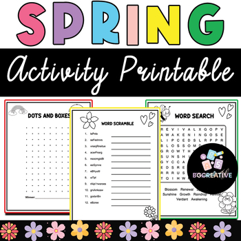 Preview of Spring Activity Printable, Spring Coloring Pages, Spring Games, Word Search