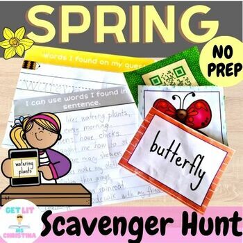 Preview of Spring Activity- Scavenger Hunt with QR codes| worksheets | NO PREP