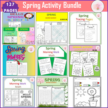 Preview of Spring Activity morning work : Mazes, Word Search, Tracing pages. Bundle