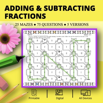 Preview of Spring: Adding & Subtracting Fractions Maze Activity