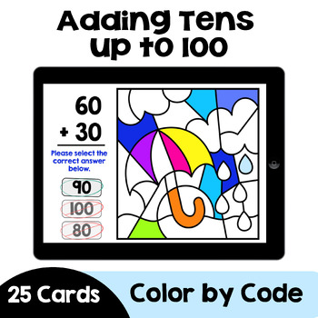 Preview of Spring Adding Tens up to 100 Color by Code Boom Cards