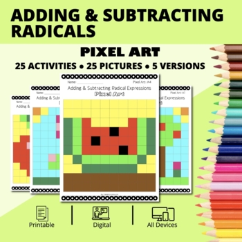 Preview of Spring: Adding and Subtracting Radical Expressions Pixel Art Activity