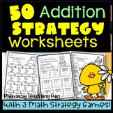50 Addition Strategy Worksheets, Adding On, Doubles, Missi