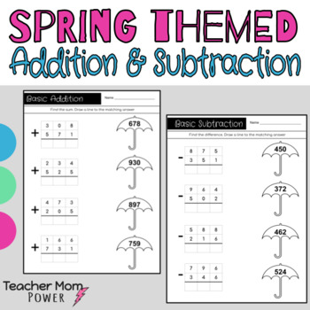 Preview of Spring Addition & Subtraction (Basic Facts, without Regrouping, & w/ Regrouping)