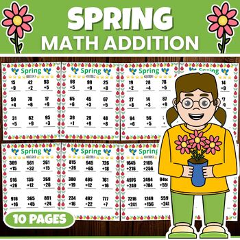 Preview of Spring Addition Worksheet Math Practice Activities No Prep - March Math Activity