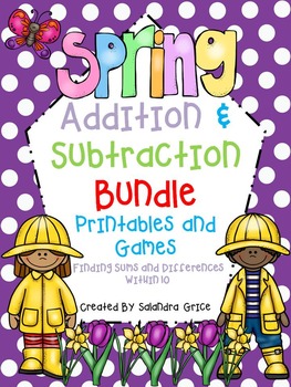 Preview of Spring Addition and Subtraction Printables and Games Bundle