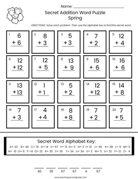 spring addition and subtraction worksheets by teaching second grade
