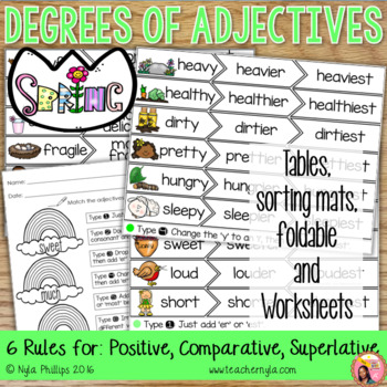 Preview of Spring Adjective Worksheets and Sorting Mats for Degress of Adjectives