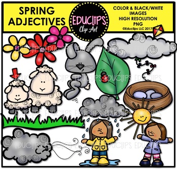 Preview of Spring Adjectives Clip Art Bundle {Educlips Clipart}