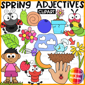 Preview of Spring Adjectives Clipart - Grammar Spring Clipart - Parts of Speech Clipart