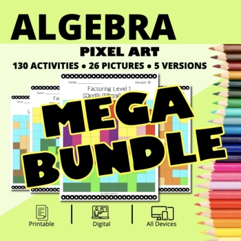 Preview of Spring Algebra BUNDLE: Math Pixel Art Activities
