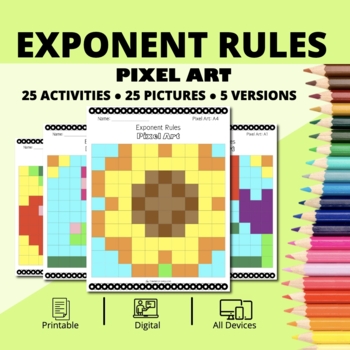 Preview of Spring: Algebra Exponent Rules Pixel Art Activity