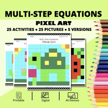 Preview of Spring: Algebra Multi-Step Equations Pixel Art Activity