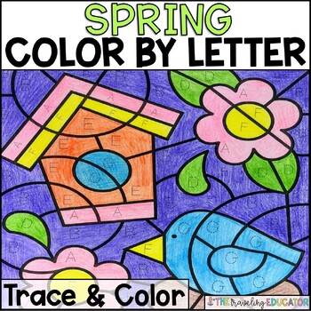 Preview of Spring Coloring Sheets | Color by Letter Worksheets