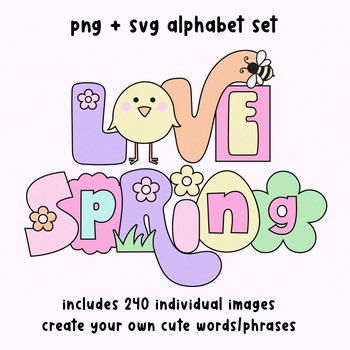 Preview of Spring Alphabet Set - 240 Cute PNG Letters - Easter Clip Art