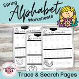 Spring Alphabet Trace & Search Worksheets: Fun Preschool F
