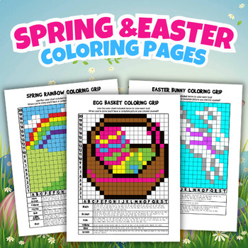 Preview of Spring And Easter Mystery Pictures Grid Coloring Pages