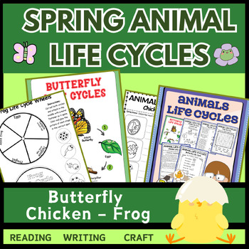 Preview of Spring Animal Life Cycles: Butterfly, Chicken, Frog Life Cycles Worksheets