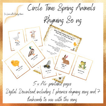 Preview of Spring Animals Circle Time Rhyming Song Activity Game, Preschool, Kindergarten