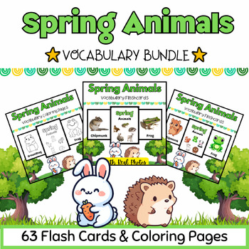 Preview of Spring Animals Coloring Pages & Flashcards BUNDLE for Kids - 63 Printables