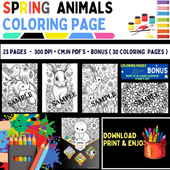 Preview of Spring Animals Coloring Pages - Fun pages Worksheet - [300 Dpi] + Bonus