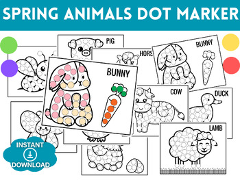 Preview of Spring Animals Dot Marker Printables Bingo Markers Activities.