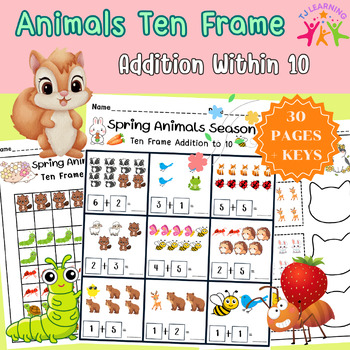 Preview of Spring Animals Ten Frame Addition Within 10 | Math Practice