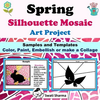 Preview of Spring Art Activity, Silhouette Mosaic Art Project, Spring Coloring Pages